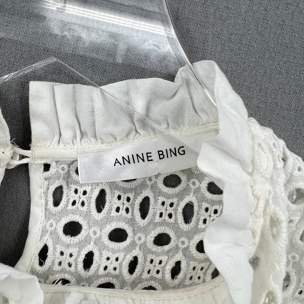 ANINE BING Top Women XS Cream White Eyelet Ruffle Sleeveless Boho Embroidered - Picture 12 of 16